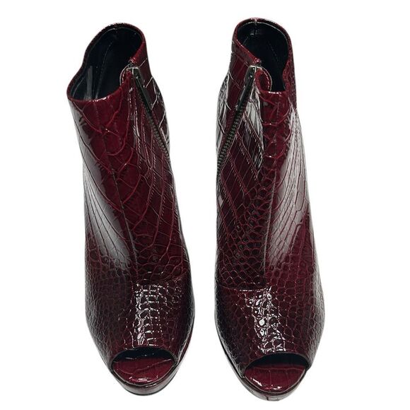 White House Black Market Paulette Burgundy Red Booties Croc Embossed Peep Toe - Picture 3 of 16
